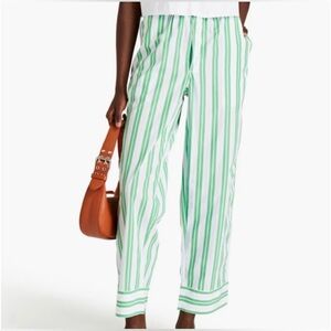 Ganni Green and White Striped Pants